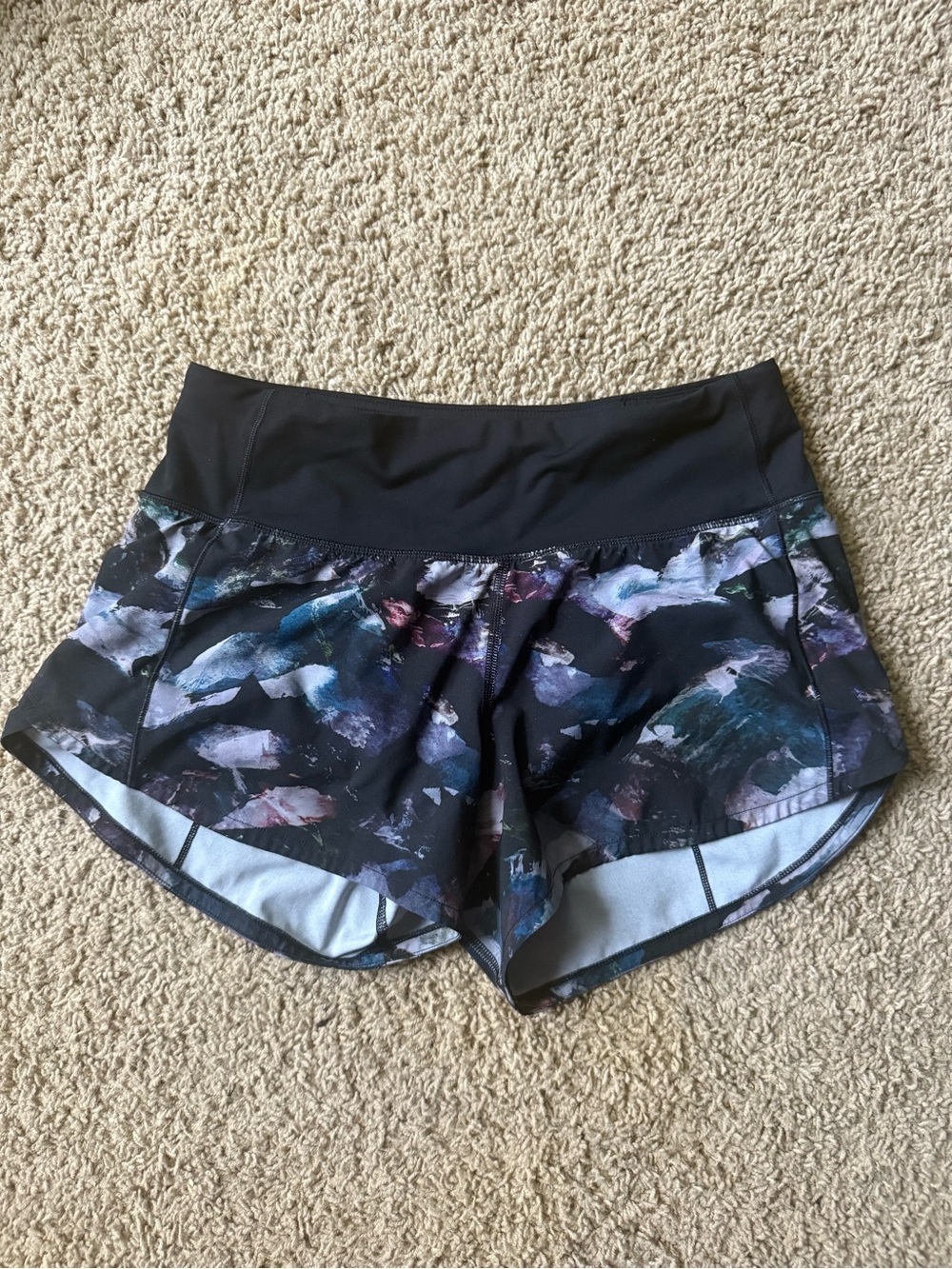 Lululemon Black Abstract Multicolor Print Athletic Shorts
